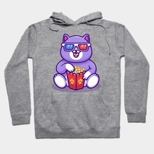 Cute Fat Cat Watching Movie With Popcorn Cartoon Hoodie